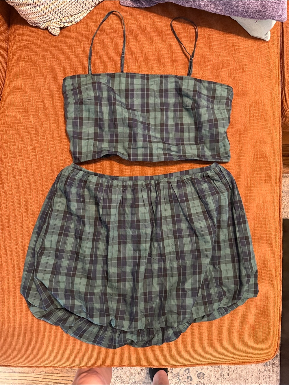 No Boundaries Green and Black Plaid Mini Skirt Set
